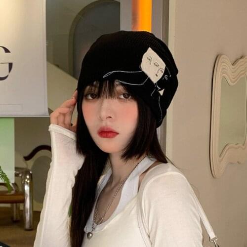 Ins Korea Winter Hats For Women Cool Hip Hop Hat Autumn Unisex Knitted Gorro Warm Caps Girl 2021 New Trendy patch Bonnet Femme