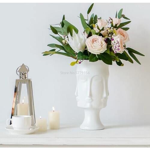 Nordic Multi-faceted Girl Ceramic Vase Character Sculpture Decoration Flower Arrangement Container Garden Micro Landscape Potted
