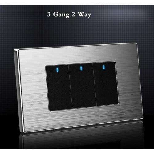 Us Standard 3 Gang 2 Way Light Switch With Led Indicator On / Off Wall Switch Stainless Steel Panel 118mm * 72mm