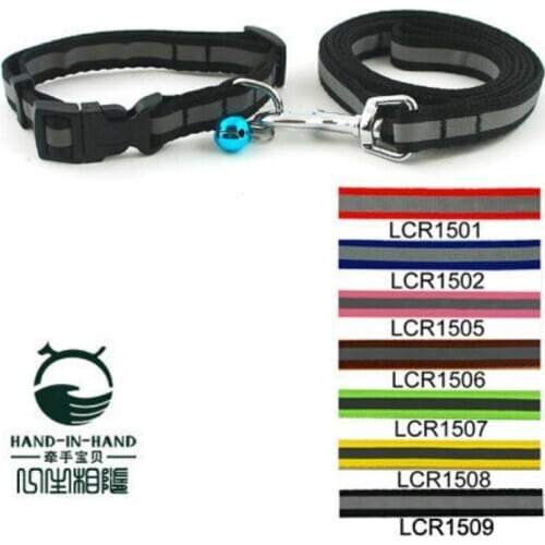 Pet Products Dog Supplies Color Nylon 1.5cm Pet Dog Reflective Print Collar Leash Lead Set (7 Colors) 7pcs/lot