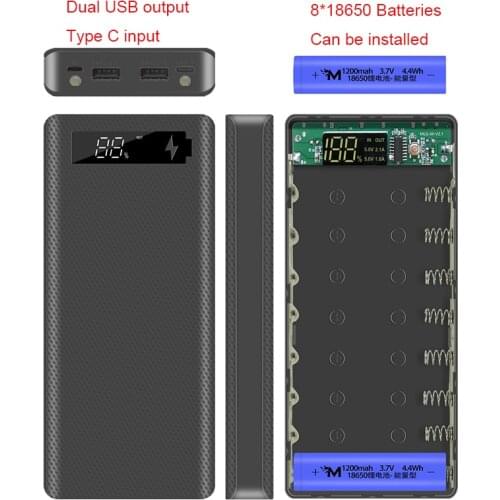 DIY External 8 x 18650 Battery Power Bank Shell Case Portable Battery Storage Box Powerbank With LCD Display For Iphone 12 XS
