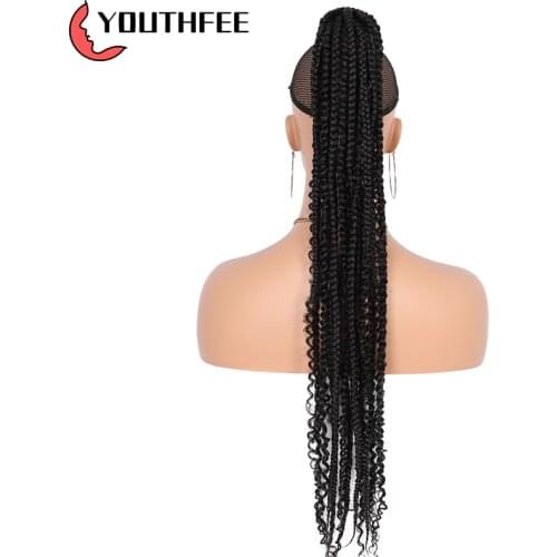 Youthfee Braid Ponytail Hair Extension Synthetic Clip for Black Women Box Braid With Curls Pony Tail Fake Hair