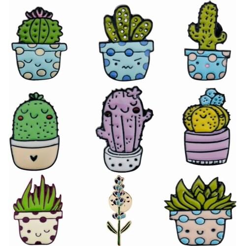 8 style Fashion Enamel Pin Jewelry Lovely Table Plant Brooch Cactus Shape Metal Pins Women Sweater Collar Accessory Lapel Pin