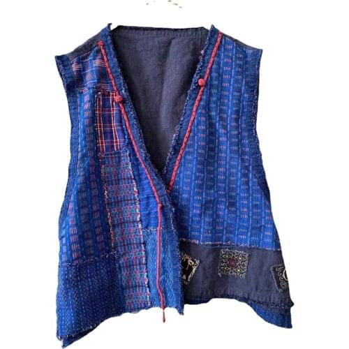 QPFJQD Ladies Loose Linen Irregular Vest Chinese Style Women Retro Spliced Sleeveless Waistcoat Outerwear 2021 Autumn Summer