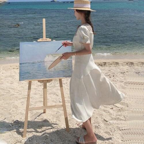 Women Summer Elegant Vintage Long Dress 2021 New Lace Patchwork V Neck High Waist Split Hem A-line Sundress