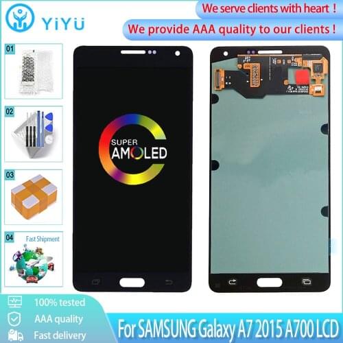 Super AMOLED For Samsung Galaxy A7 2015 A700 A700H A700F A700S LCD Display With Touch Screen Digitizer Assembly Replacement LCDs