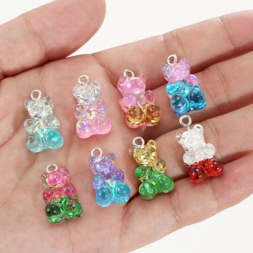 10 Pcs Resin Gummy Bears Cute Bear Candy Necklace Earrings Pendant Charm DIY Materials Children Handmade Jewelry Diy Pendants