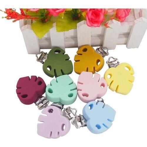 Chenkai 10PCS BPA Free DIY Silicone Leaf Teether Clip Baby Animal Pacifier Dummy Nursing Soother Sensory Toy Gift Accessories