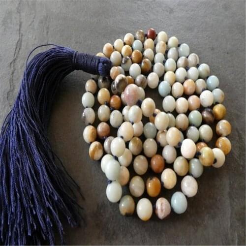 8mm Amazonite 108 Beads Handmade Tassel Necklace Tibetan Chakra Wristband Mala Meditation Spiritua Spirituality Buddhism Prayer