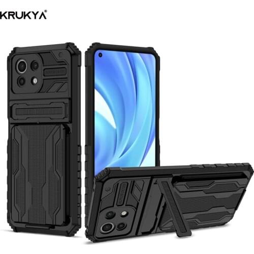 Armor Anti Fall Phone Case For Xiaomi Mi11 Lite Multifunction Card Slot Phone Cover For Xiaomi Poco X3 NFC M3 Pro Stand Cases