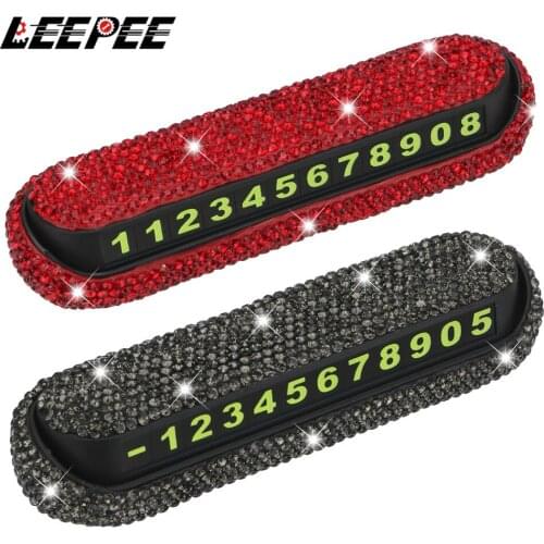 LEEPEE Car Temporary Parking Card Diamond Crystal Auto Parking Card Phone Number Plate Hideable Magnetic Adsorption Car Sticker