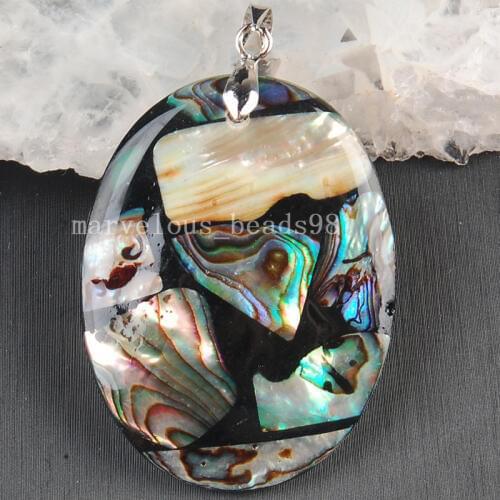 Free shipping Fashion Jewelry New Zealand Ablone Shell Art Oval Pendant Bead MC3644