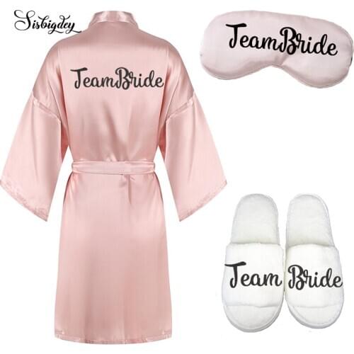 Glitter black team bride robe women slipper eye mask sleepover set wedding Party bridesmaid gift blush light pink satin robes