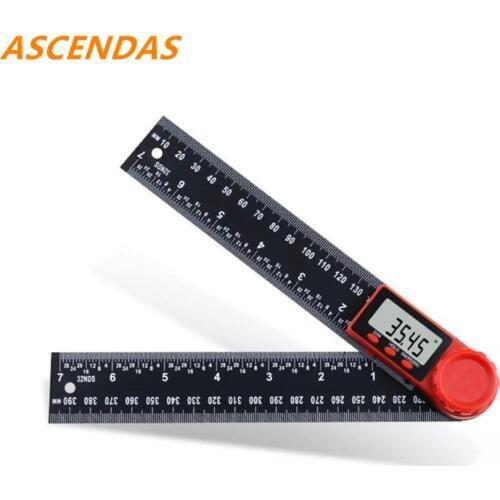 ASCENDAS 360 degree LCD Display Carbon Fiber Digital Angle Ruler Inclinometer Goniometer Protractor Angle Finder Measuring Tool
