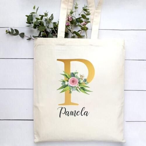 Harajuku Ladies Shopper Bags Handbag Flower Aesthetic Letter Canvas Bridesmaid Gift Bag Totes Large Capacity