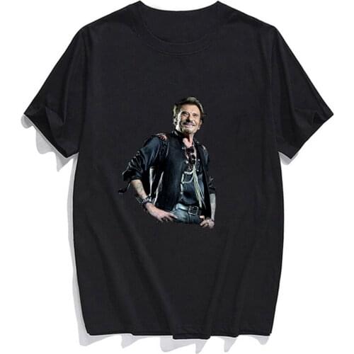 Singer Johnny Hallyday Pure Cotton T-shirt Fashion Men Women T-Shirt Character Harajuku Cotton Black Tee Tops Drop Shipping