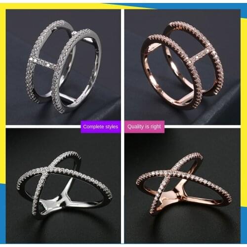 New creative I-shaped cross diamond ring Korean simple retro fresh personality temperament women can wear brand jewelry