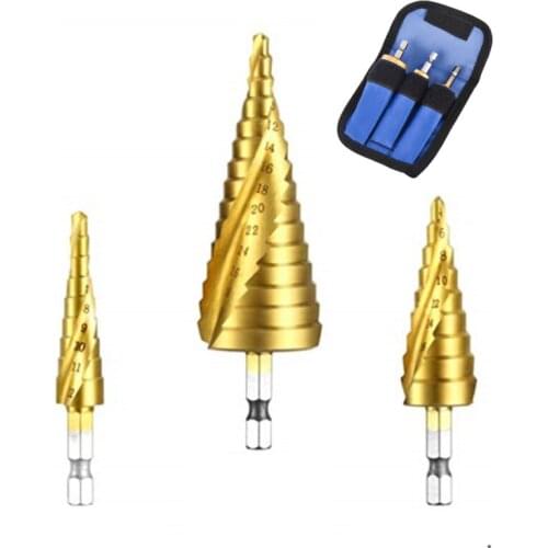 3 pcs Hss Spiral Step Cone Taper Drill Bit Hole Cutter Metal Hex Step Drill Bits Power Tools Accessories керн сверла