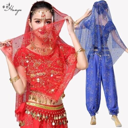 2-piece Sleeve Belly Dance Costume Top + Training Pants Oriental Dance Clothing Suit Belly Dance Wear Sequins Women Girls Adult