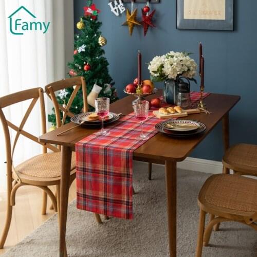 Red Plaid Table Runners Christmas Home Decorations Dining Table Living Room Tablecloth Cotton Linen Fabric Fall Table Runner