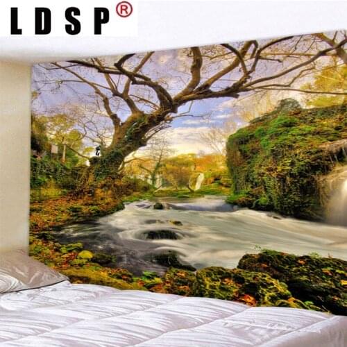 LDSP River Tree Waterfall Natural Landscape Tapestry Hanging Covering Rugs Background Cloth Beach Mat Blanket Art Bedroom Home