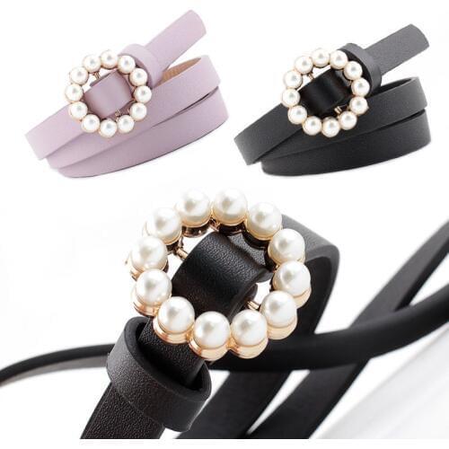 Fashion PU Leather Belt Women Pearl Buckle Waist Belt For Ladies Party Dress Decor Waistband