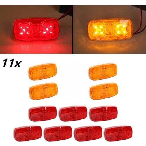 NEW-11X Amber+Red Led Camper Exterior Lights RV Trailer Marker Lights Double Bullseye Side Fender Lights 10 Diodes Lights