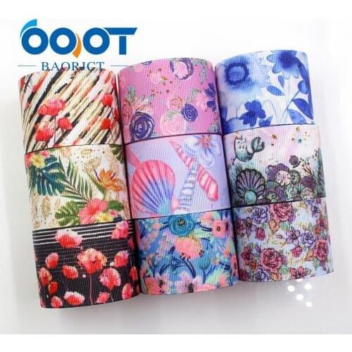 OOOT BAORJCT G-181017-1396,38mm 10yards Colored flower RibbonsThermal transfer Printed grosgrain,clothing DIY handmade material