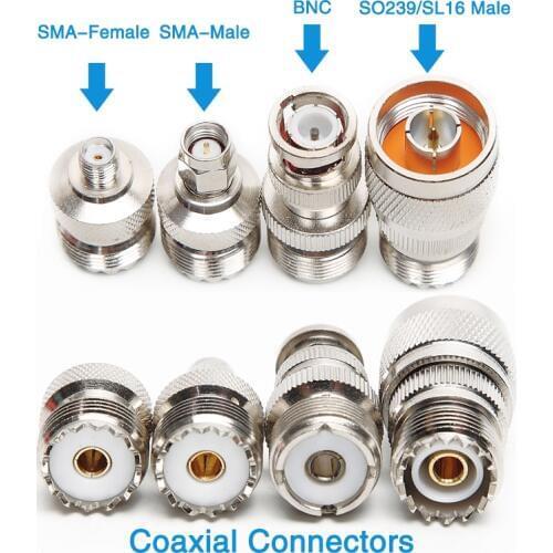 Connector Adapter Mobile Radio Antenna SO239/PL259/UHF Male Coaxial Connector to Walkie Talkie SMA-Female/SMA-Male/BNC/SL16
