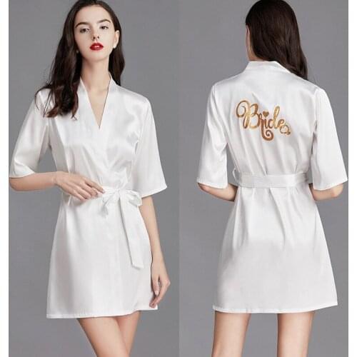QUBILAH Pajamas Women Spring and Summer Night Gown Silk Ice Bathrobe Wedding Bridal Gown Girlfriends Pajamas Home Service Women