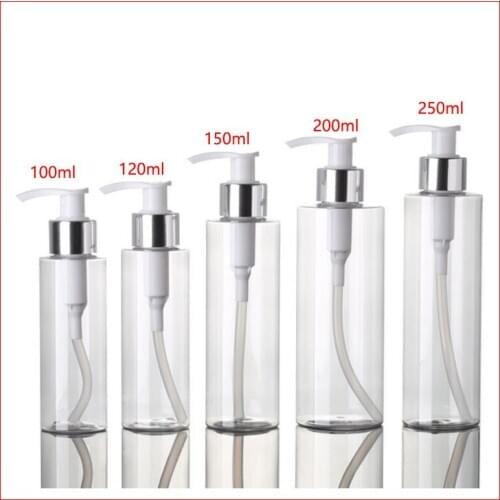 100/120/150/200/250G PET plastic bottle Lotion silver Press Pump shampoo Cosmetics container empty Foam Soap Refillable Bottles