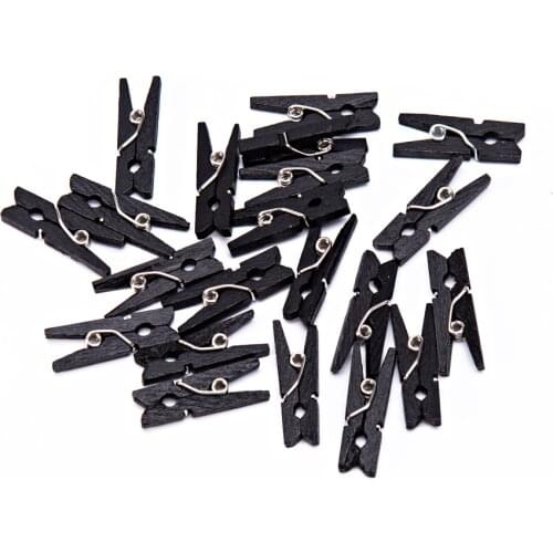 1000pcs Birch Wood Clothes Pins Pegs Mini Clothespins Peg Clips Card Holder Wedding Decorations Black 25mm