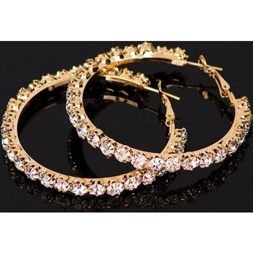 Luxury Female Big White Round Hoop Earrings Fashion Gold Color Wedding Earrings Double Zircon Stone Earrings for Women