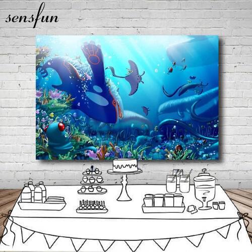 Sensfun Under The Sea Backdrop Shark Fish Backgrounds For Photo Studio Customized 7x5FT Vinyl