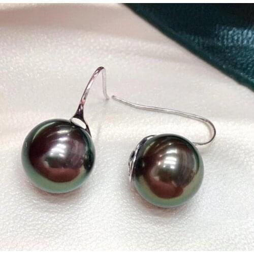D825 Pearl Earrings Fine Jewelry Solid 18K Gold Round 9-10mm Nature Sea Water Tahiti Black Pearls Stud Earrings for Women Gifts