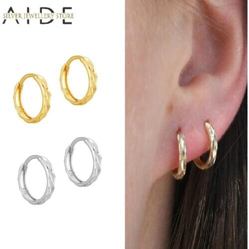 AIDE 925 Sterling Silver Geometric Hoop Earrings For Women INS Rhombus Cut Surface Round Pierced Earings Fine Jewelry kolczyki