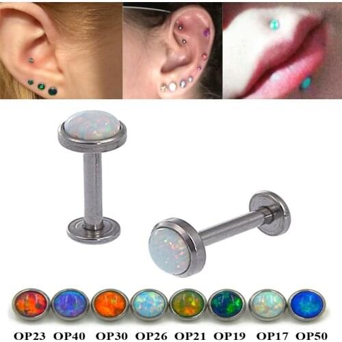 Showlove-1Pc 16g Surgical Steel Opal Gem Labret Lip Rings Ear Helix Tragus Cartilage Studs Piercing Body Jewelry
