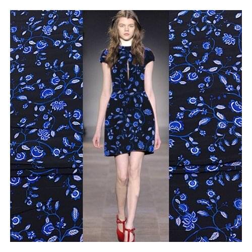 Dark blue silk crepe de chine fabric digital printing mulberry silk clothing fabric special offer new products