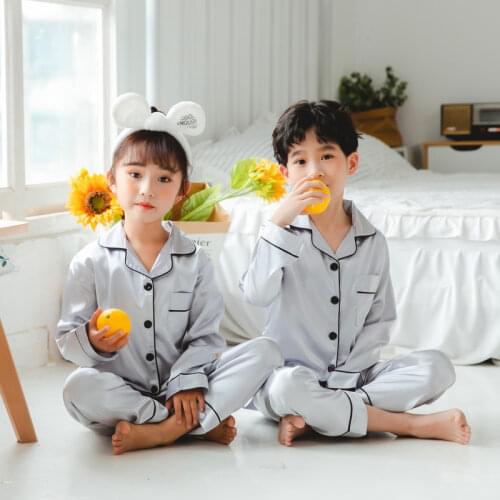 2020Spring Long Sleeve Children Pajamas Set Comfortable Silk Kids Homewear Summer Girls Soild Sleepwear Unisex Satin Pyjamas Set