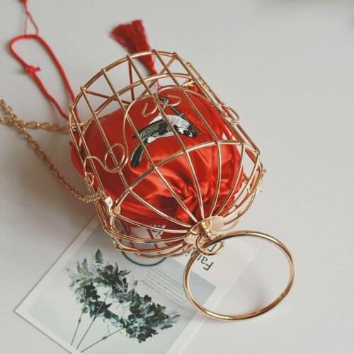 Women Stylish Metal Birdcage Handbag Mini Bird Embroidery Crossbody Bag Best Sale-WT