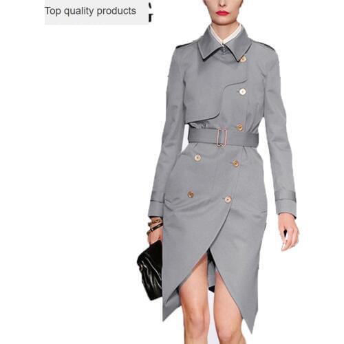 Women Windbreaker in Jackets In Womens Basic jackets 2020 New European Elegant Double Breasted Female Overcoats Outwear LX66