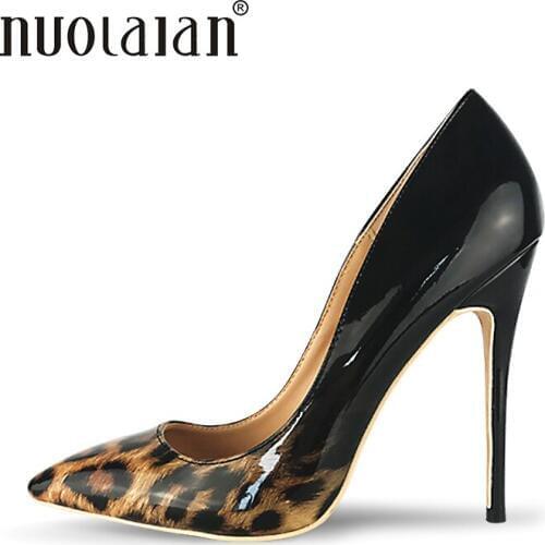 Brand fashion women pumps leopard black high heel pumps shoes for women sexy pointed toe high heels party wedding shoes woman