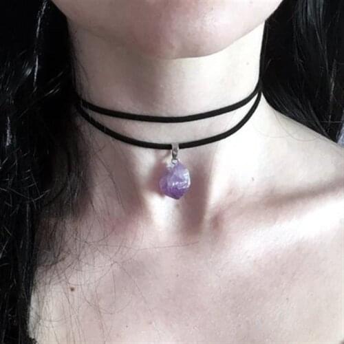 Witch Purple Stone Choker Crystal Pendant Suede Lilac Black Fashion Witcher Wedding Punk Gorgeous Jewelry Women Gift Necklace