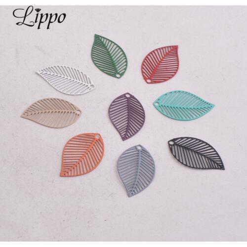 100pcs AB412 13*22mm Spring Color Painted Charms leaves Charm Gold Khaki Color Pendants DIY Earrings Findings