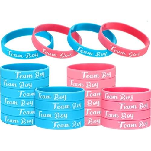 300pcs Gender Reveal Stickers Team Boy or Girl Silicone Bracelets Rubber Wristbands Free Shipping by DHL