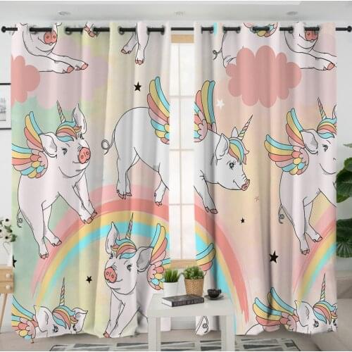 3D Window Curtains Cortinas De Dormitorio Rainbow Pig Animals Room Home Decor Rideau De Fenetre Drapes Cotinas Rideau Salon