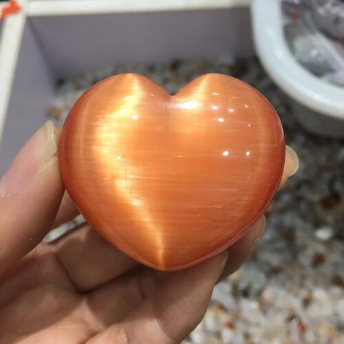 67g Natural cats eye stone heart crystal ribbon effect without base for gift