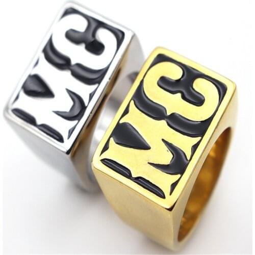 Punk Black Silver color Tone Carved Letter MC Signet Rock N Roll Mens Boys 316L Stainless Steel Ring