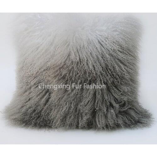 CX-D-57A Degrade Color Fashion Real Fur Cushion Pillow Cover Home Mongolian Lamb Fur Pillowcase