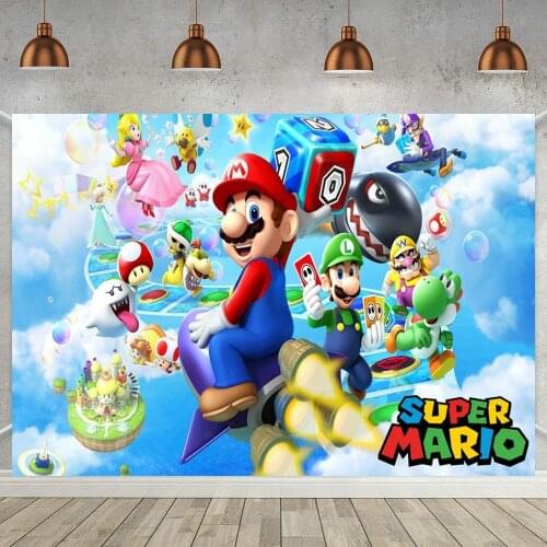 Super Marios Photography Background Kids Birthday Party Decoration Backdrop Blue Sky Fly Game Vinyl Photo Studios Props